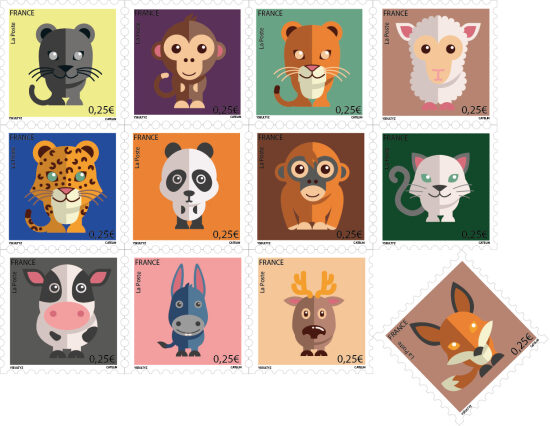 Animaux sur des timbres